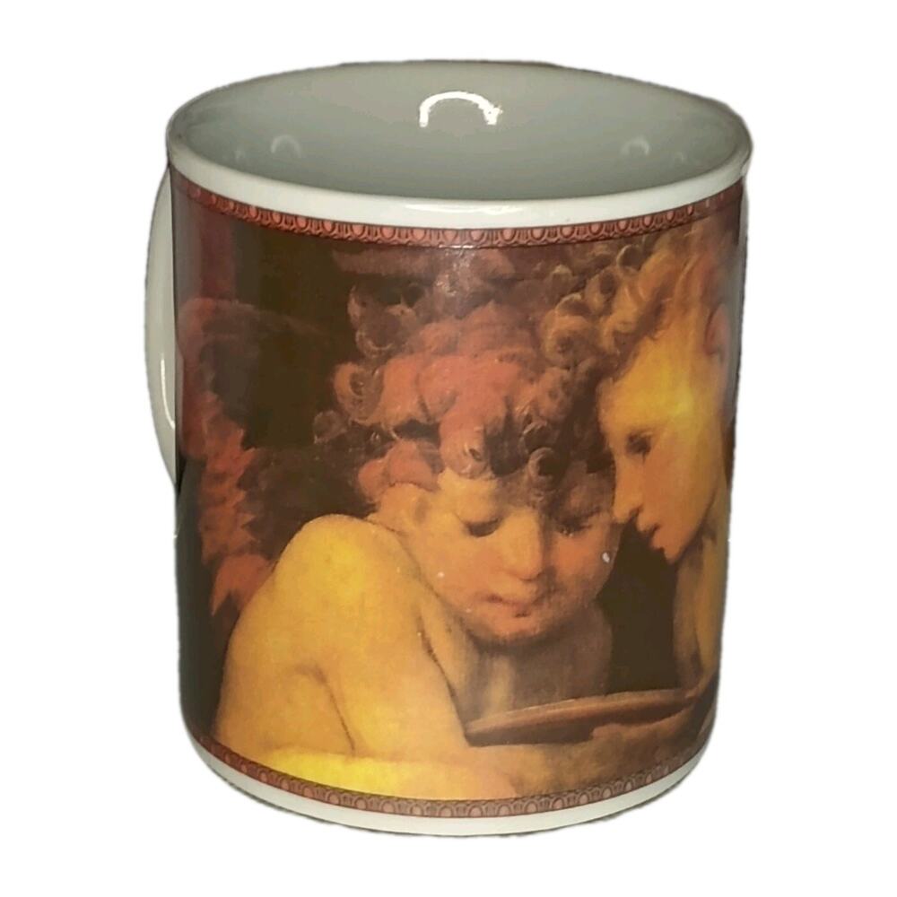 Vintage Ceramic Coffee Mug 2 Cherubs Classic Painting Image Art Cup Used